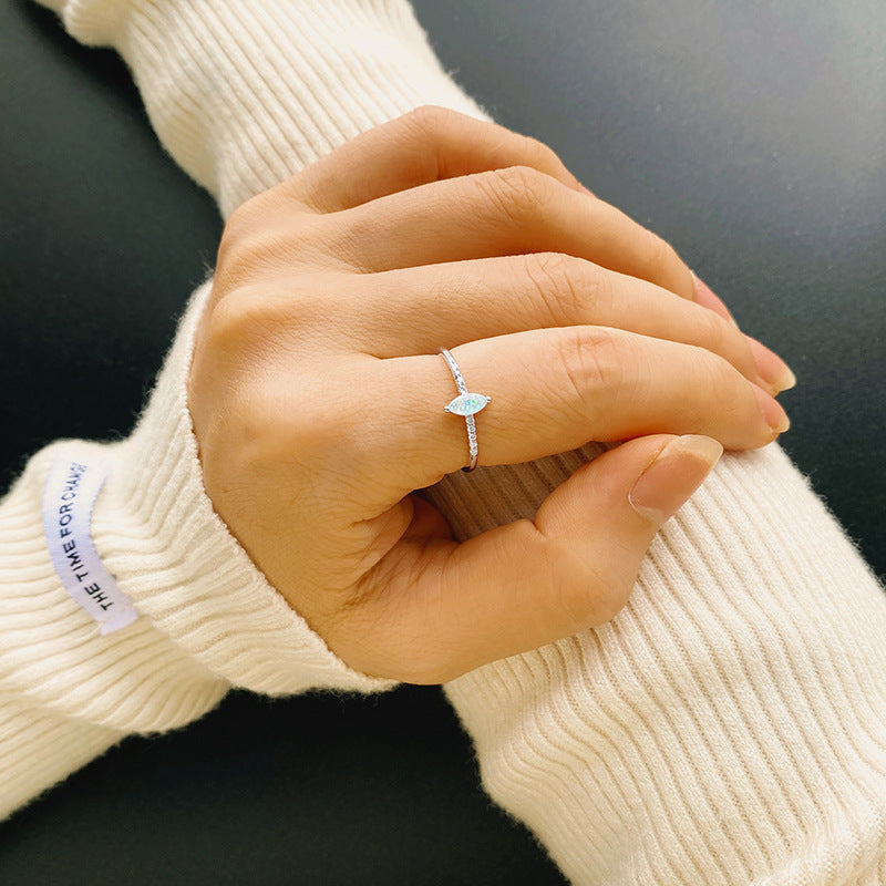 S925 Sterling Silver Vintage Inspired Marquise Opal Ring