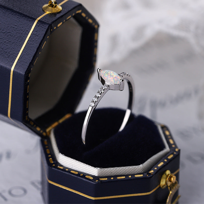 S925 Sterling Silver Vintage Inspired Marquise Opal Ring