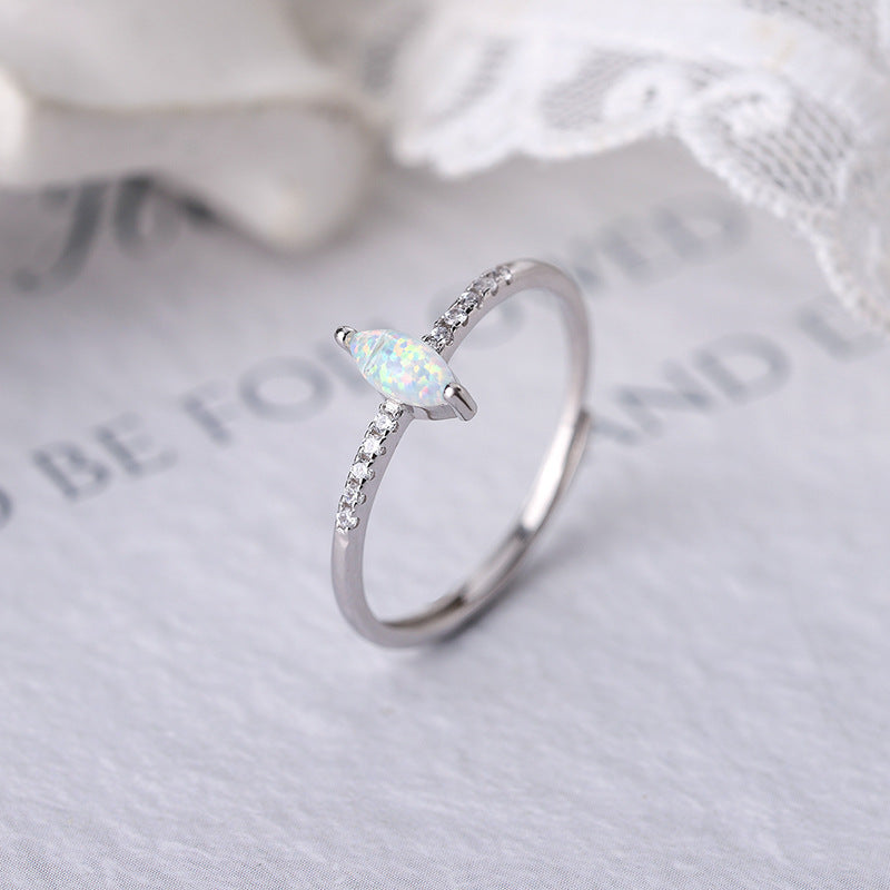 S925 Sterling Silver Vintage Inspired Marquise Opal Ring