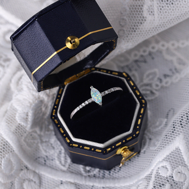 S925 Sterling Silver Vintage Inspired Marquise Opal Ring
