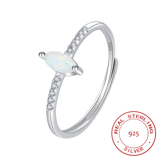 S925 Sterling Silver Vintage Inspired Marquise Opal Ring