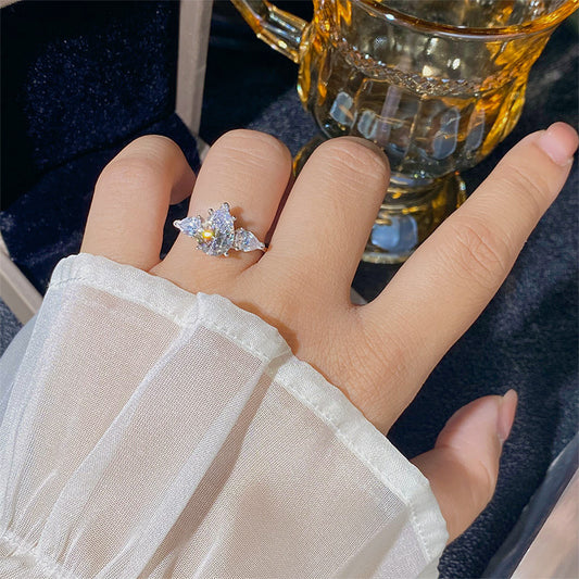 S925 Sterling Silver Three Stone Pear C/Z Open Adjustable Ring