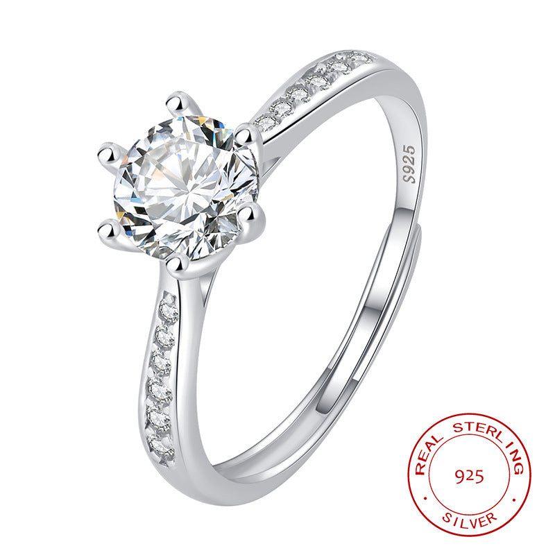 S925 Sterling Silver Solitaire C/Z 7mm Open Adjustable Ring