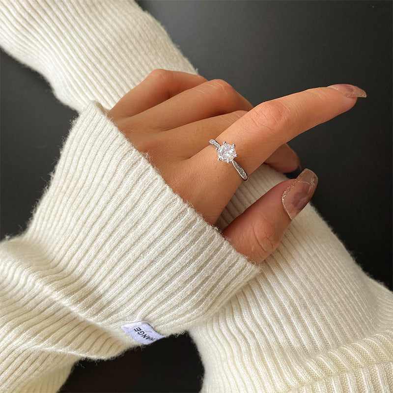 S925 Sterling Silver Solitaire C/Z 7mm Open Adjustable Ring