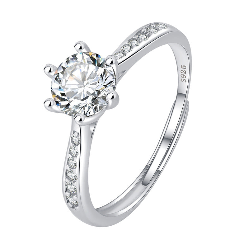 S925 Sterling Silver Solitaire C/Z 7mm Open Adjustable Ring