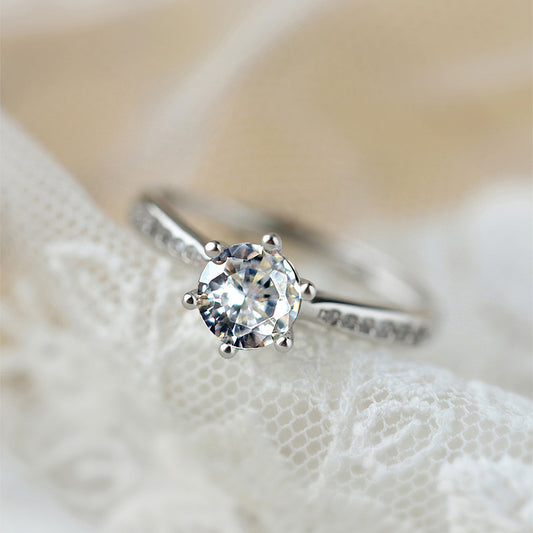 S925 Sterling Silver Solitaire C/Z 7mm Open Adjustable Ring