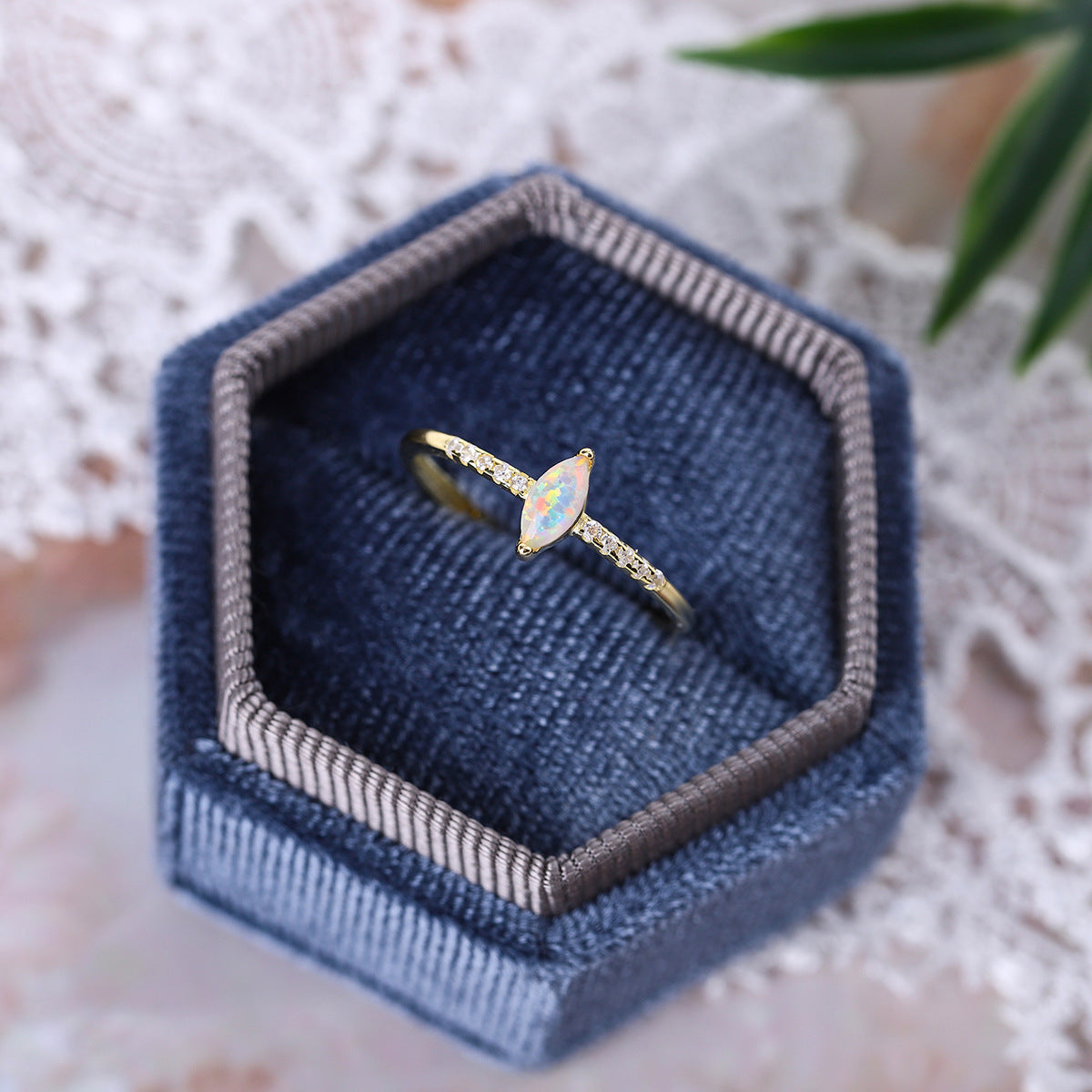 S925 Sterling Silver Vintage Inspired Marquise Opal Ring