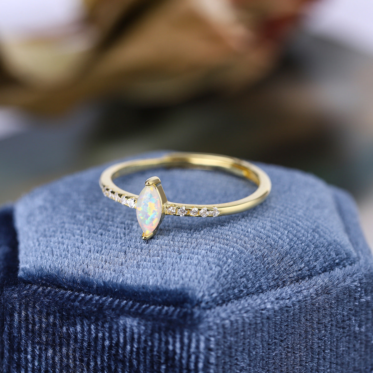 S925 Sterling Silver Vintage Inspired Marquise Opal Ring