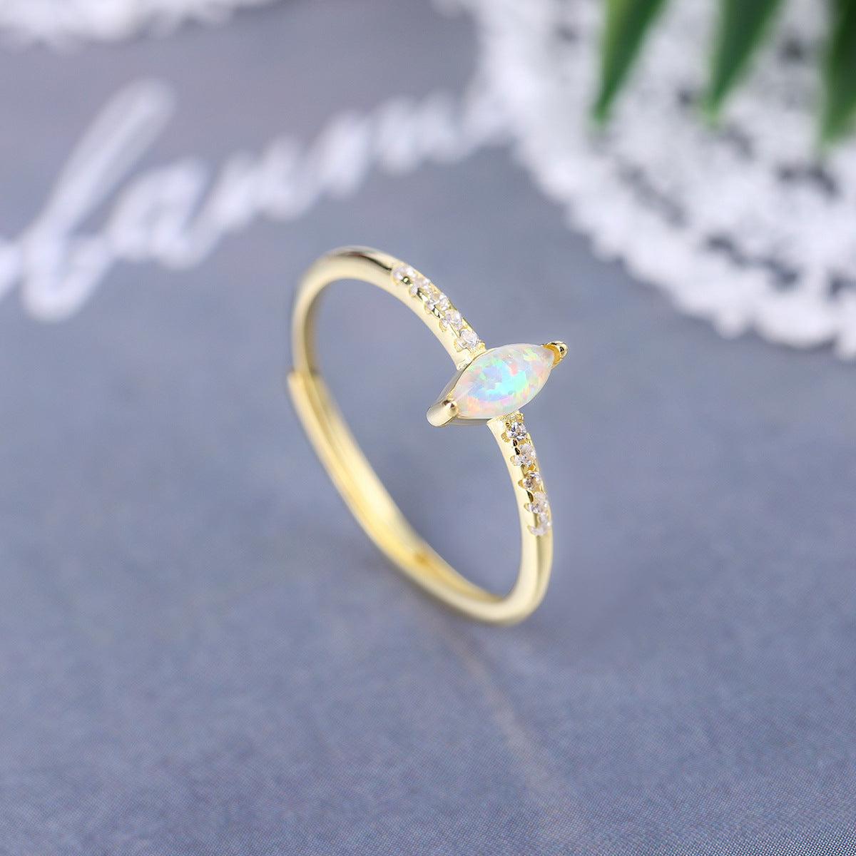 S925 Sterling Silver Vintage Inspired Marquise Opal Ring