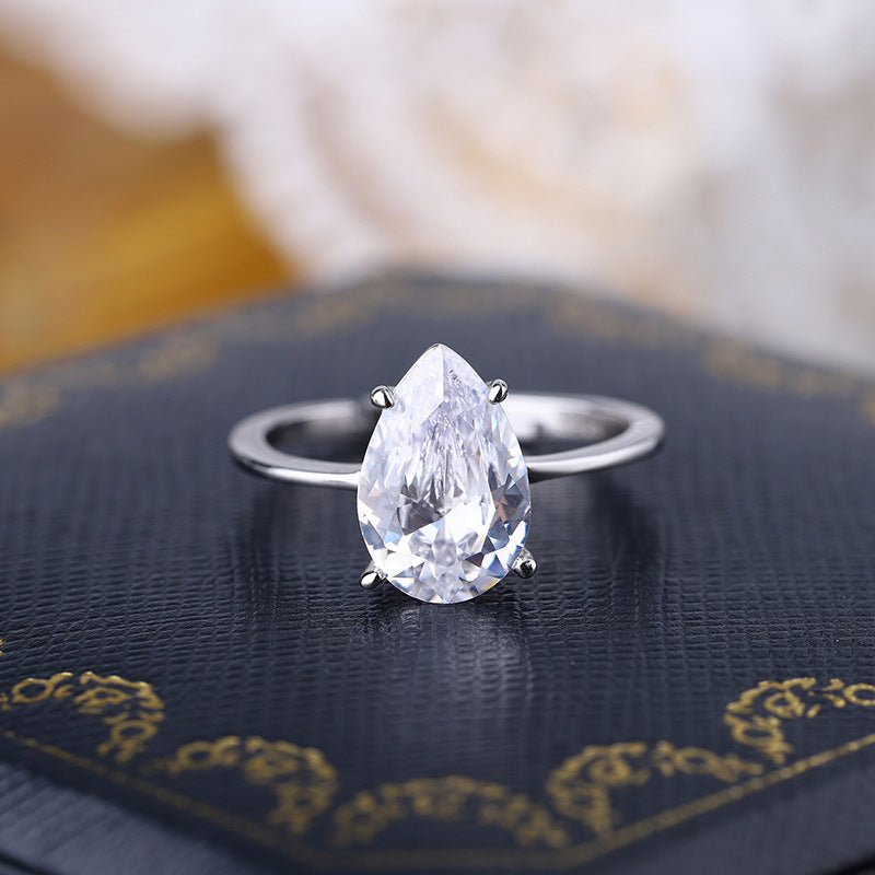 S925 Sterling Silver Pear Cut Solitaire C/Z Open Adjustable Ring