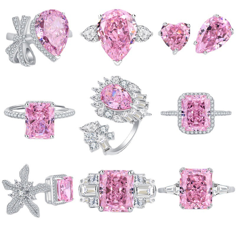 Sterling Silver Pink Pear & Bow C/Z Open Adjustable Ring