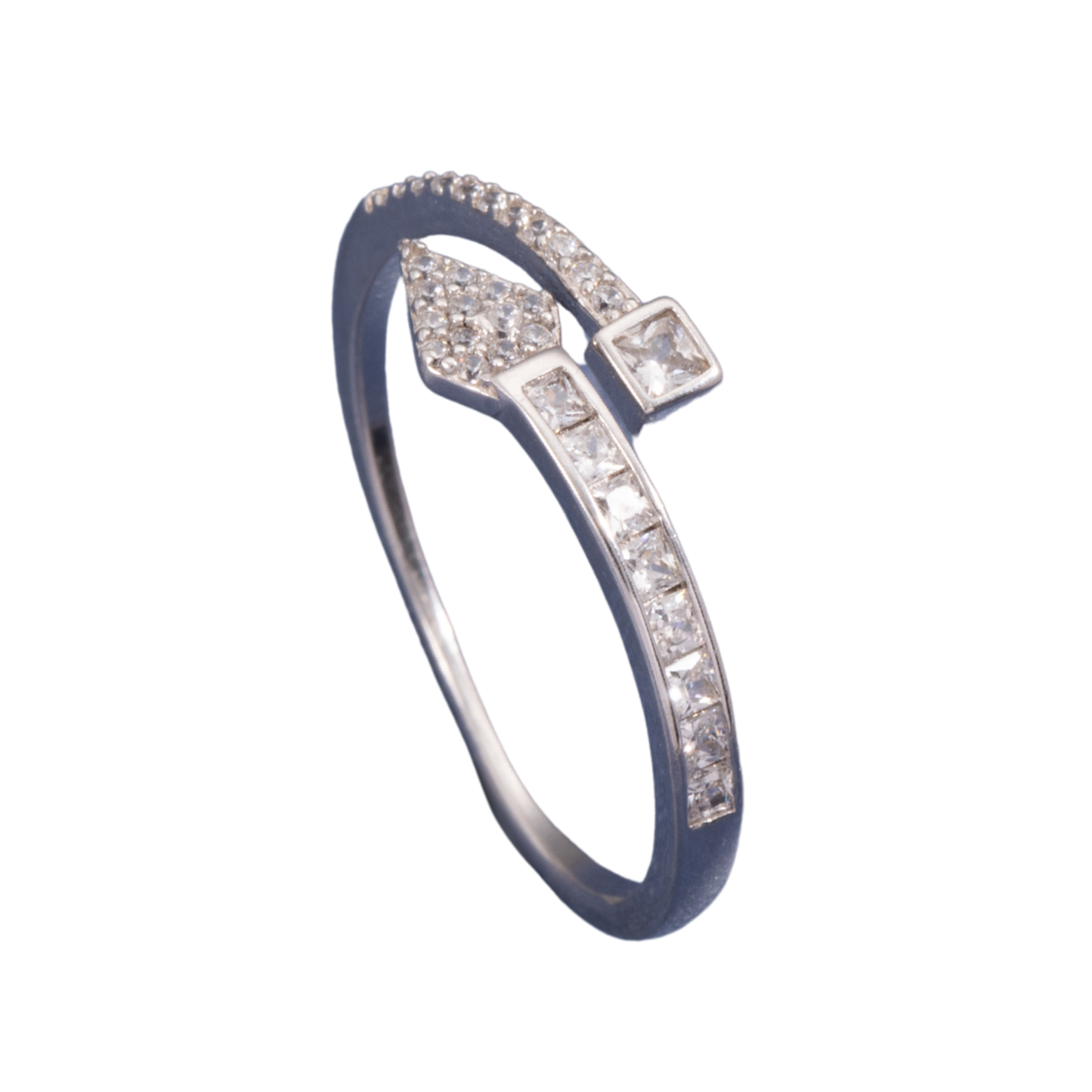 Sterling Silver Pointed Arrow C/Z Open Adjustable Ring