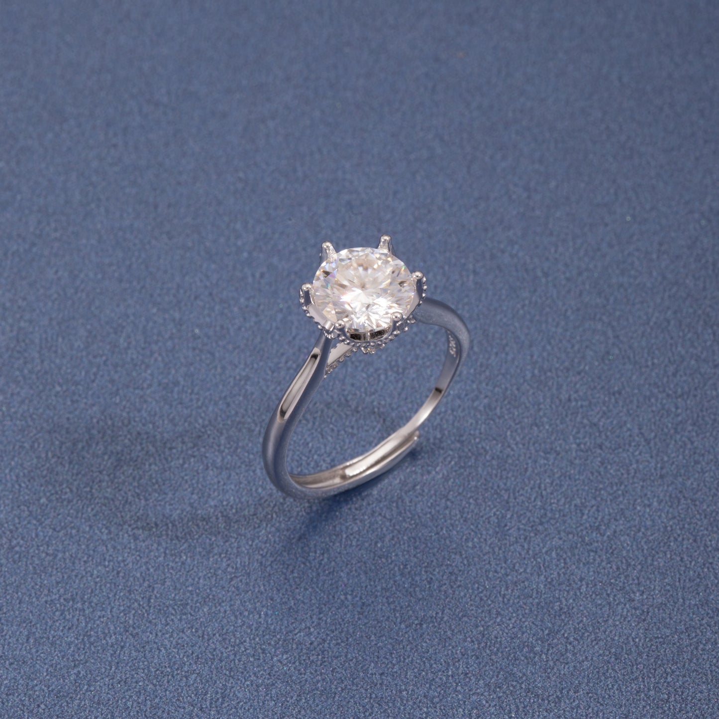 Sterling Silver Classic Moissanite Solitaire Ring Two carat Open Adjustable Ring