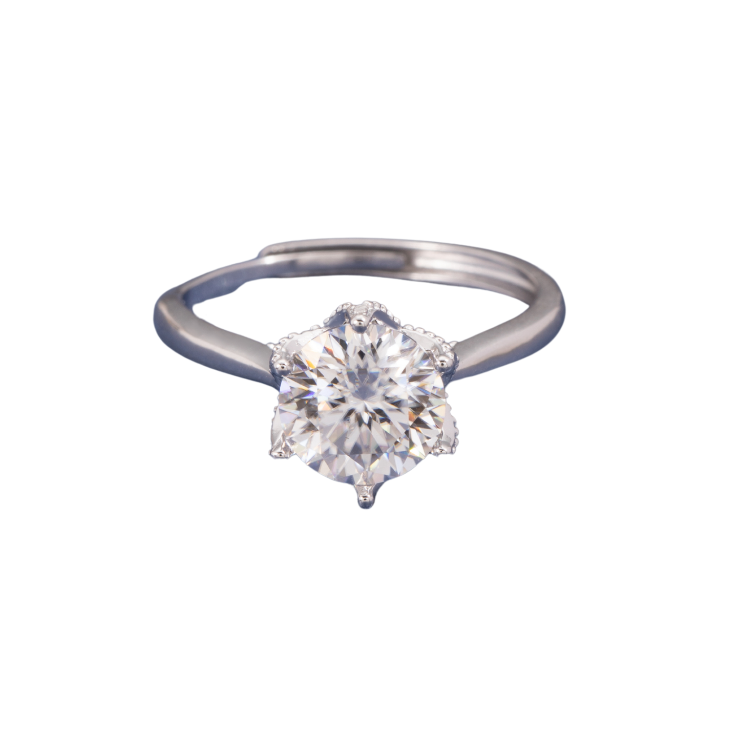 Sterling Silver Classic Moissanite Solitaire Ring Two carat Open Adjustable Ring