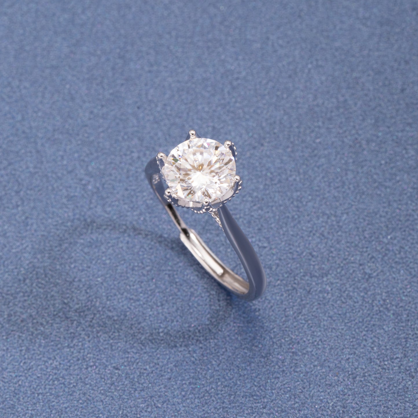 Sterling Silver Classic Moissanite Solitaire Ring Two carat Open Adjustable Ring