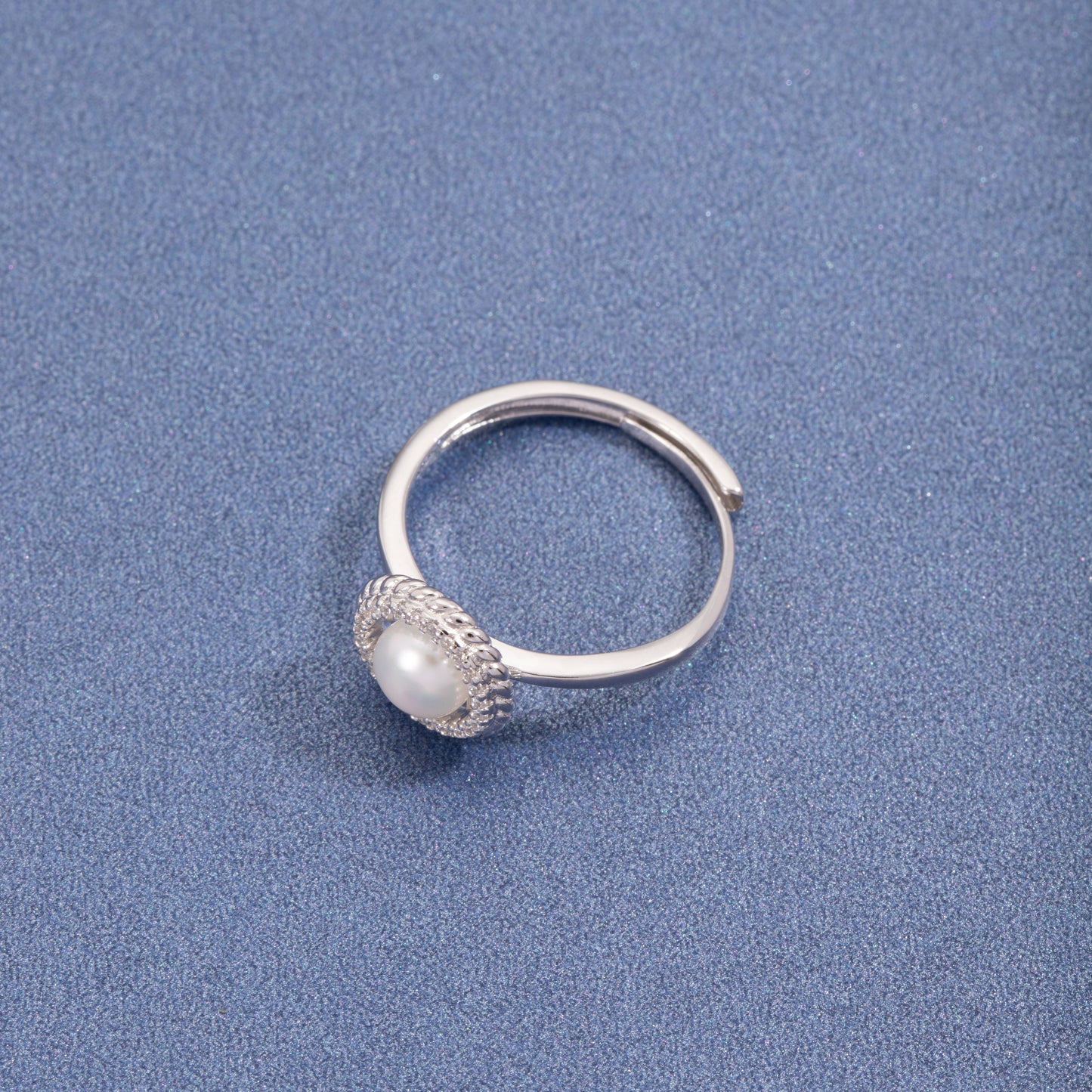 S925 Sterling Silver Freshwater Pearl C/Z Halo Open Adjustable Ring