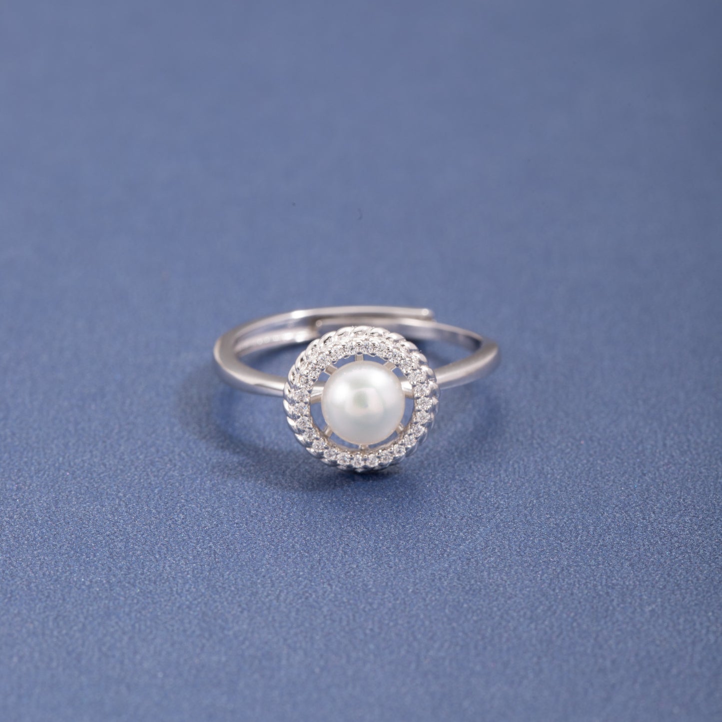 S925 Sterling Silver Freshwater Pearl C/Z Halo Open Adjustable Ring