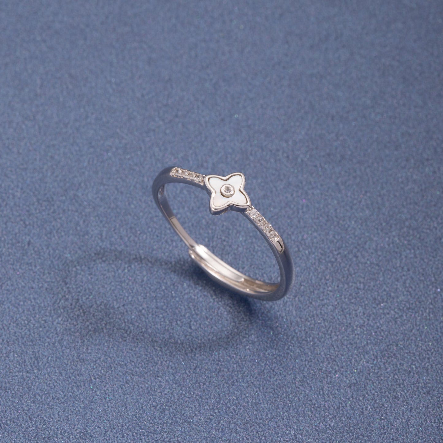 S925 Sterling Silver Clover Four Leaf C/Z Open Adjustable Ring