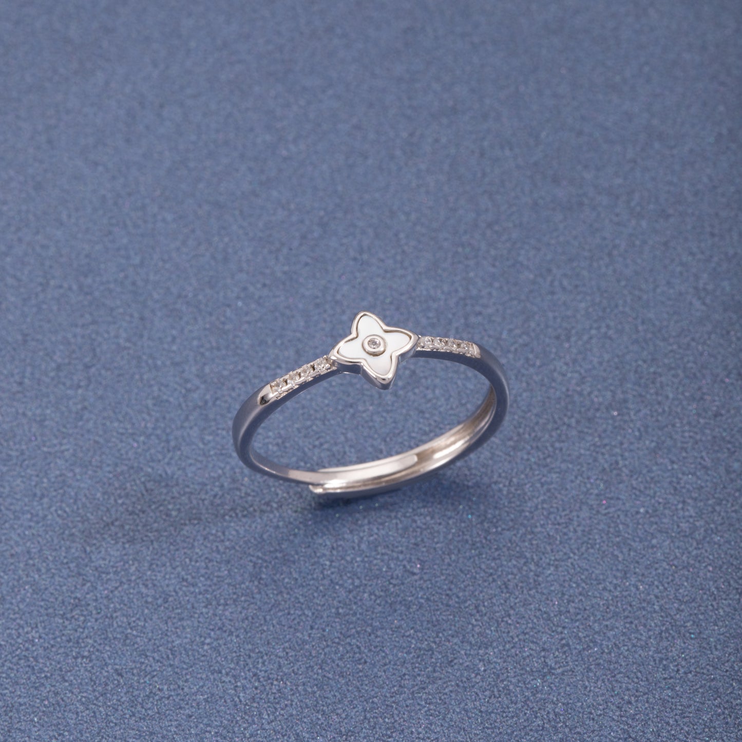 S925 Sterling Silver Clover Four Leaf C/Z Open Adjustable Ring