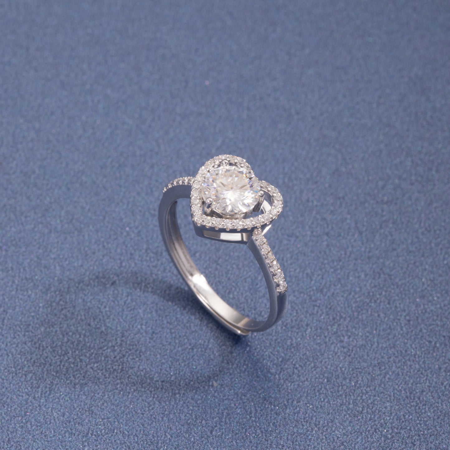 Sterling Silver Halo Heart Moissanite Ring One carat Open Adjustable Ring