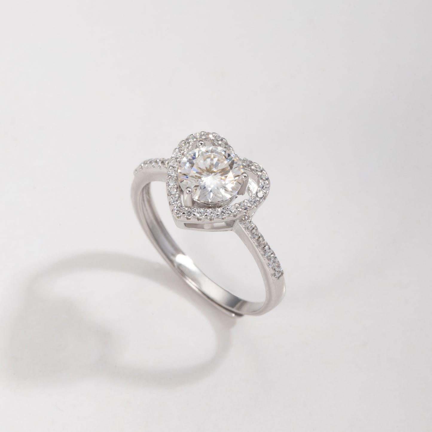 Sterling Silver Halo Heart Moissanite Ring One carat Open Adjustable Ring