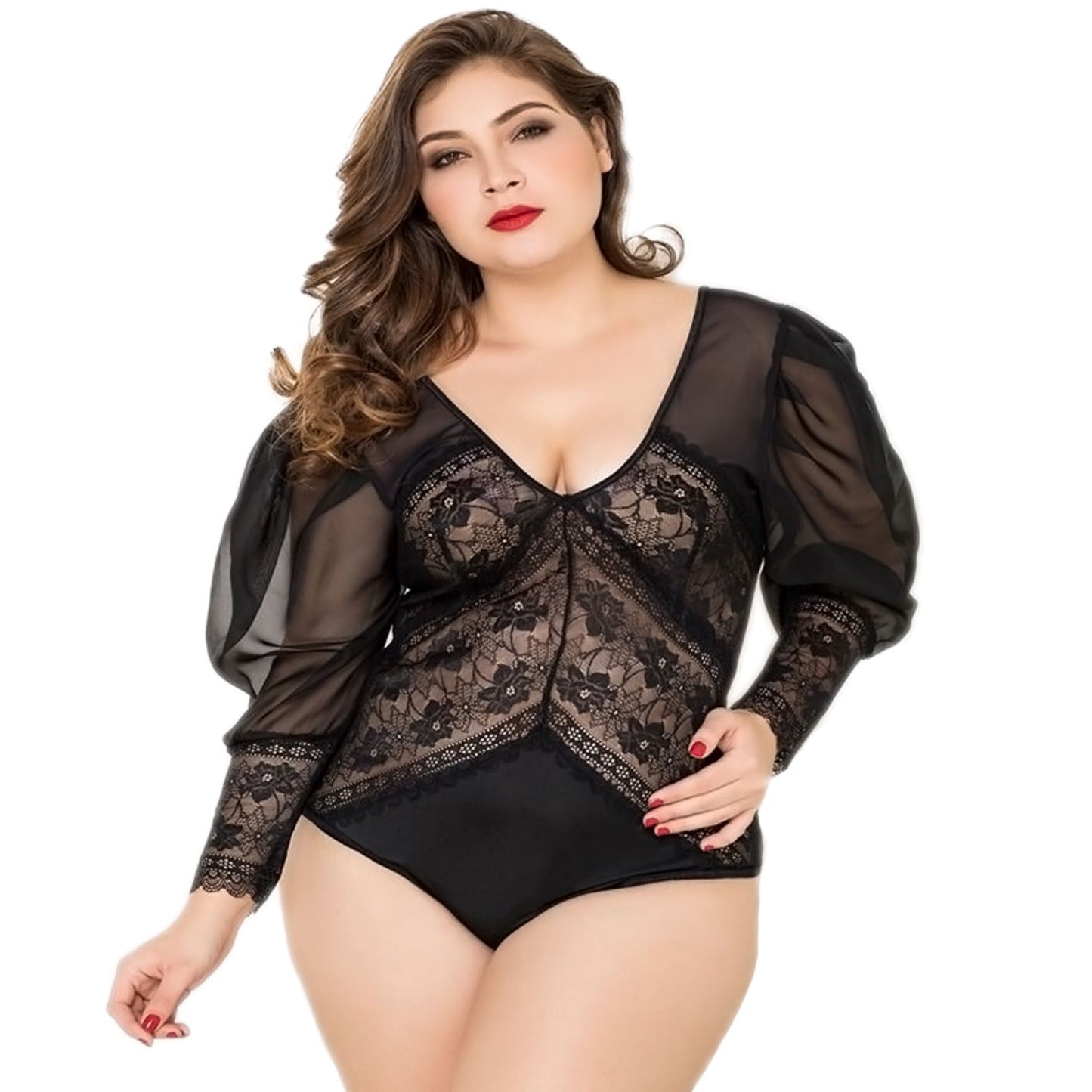 Black Lace Long Sleeve Body PLUS SIZE