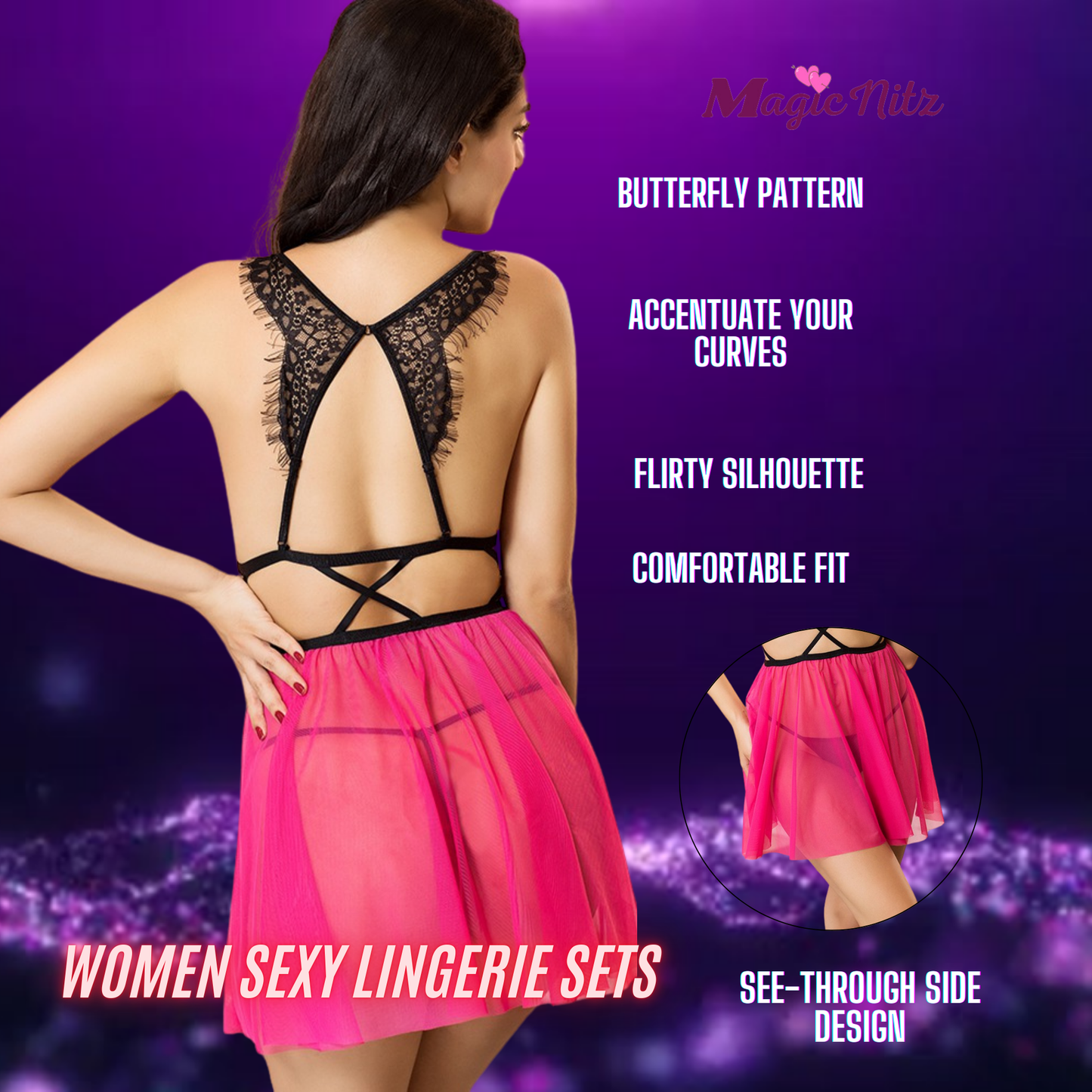 Sexy Open Waist Pink Baby Doll and G-String Set
