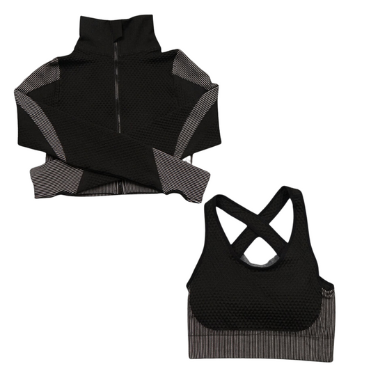 2 Pieces Yoga Gym Set Women Fitness Suit Jacket and Bra in Grey Black Small