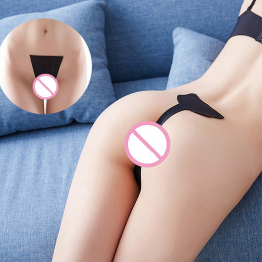 Black Strapless C-String Panties with Lace Heart Design