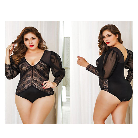 Black Lace Long Sleeve Body PLUS SIZE