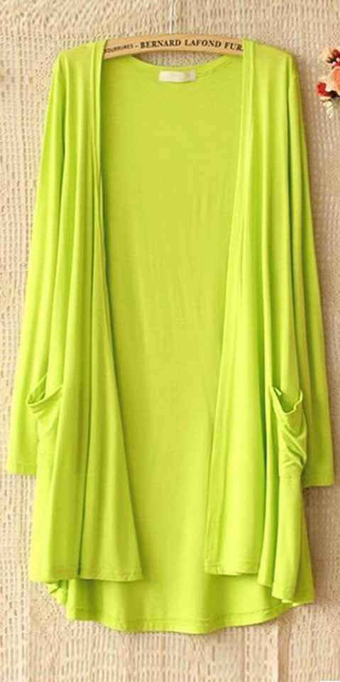 Lightweight Open Front Longline Cardigan Soft Drape Summer Shrug with Pocket