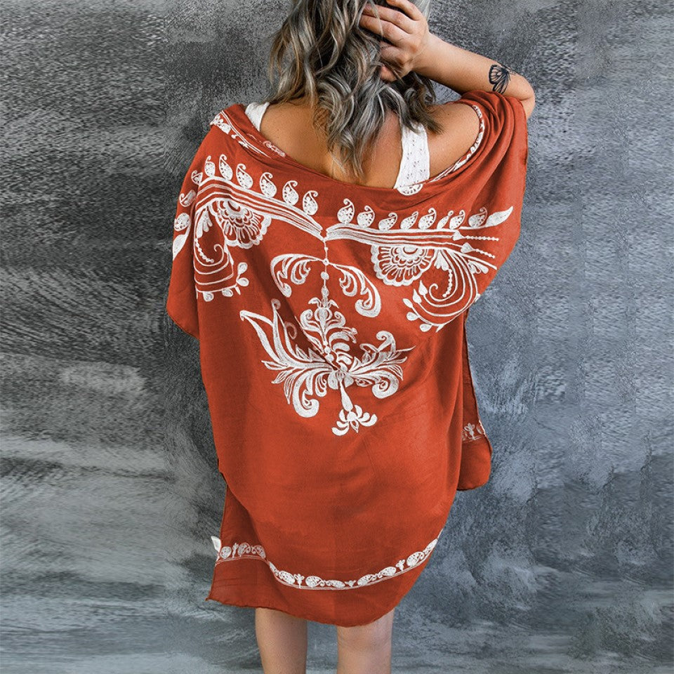 50pc_Kimono Bikini Cover for Women White and Orange
