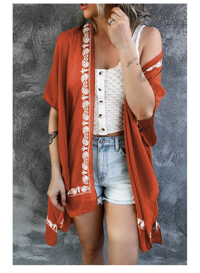 50pc_Kimono Bikini Cover for Women White and Orange