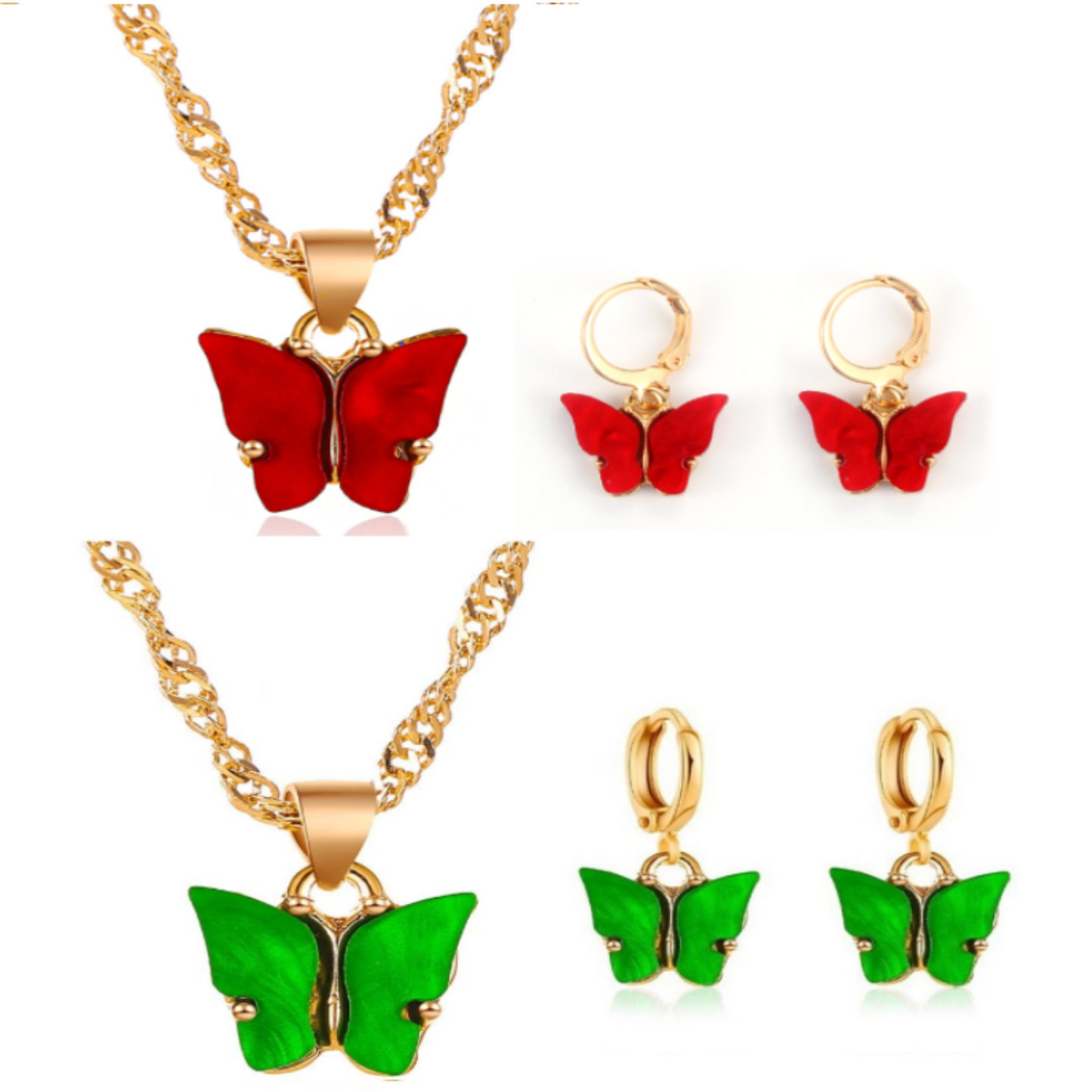 Stunning Gold Butterfly Necklace & Earrings Set