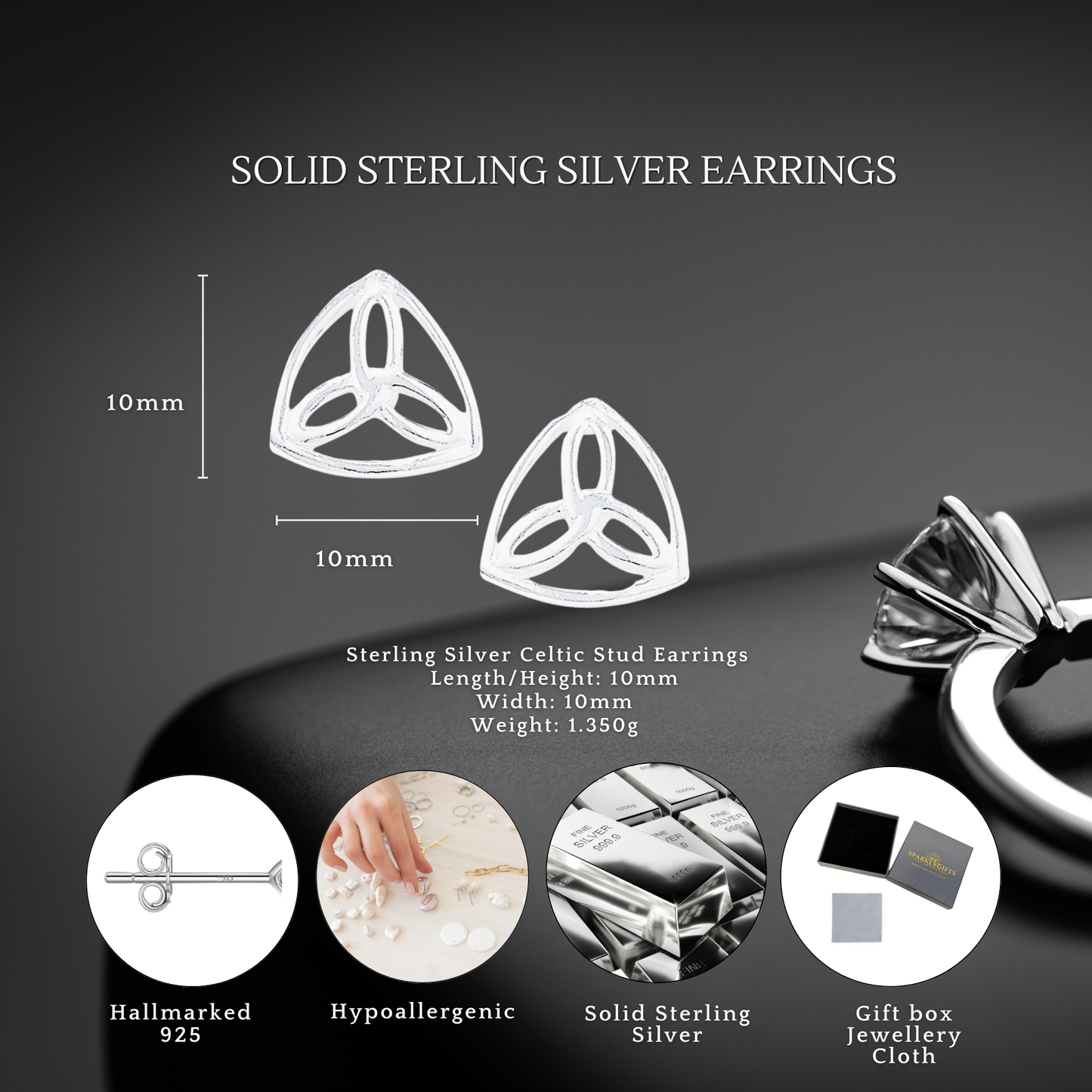 Sterling Silver Celtic 10mm x 10mm Stud Earrings