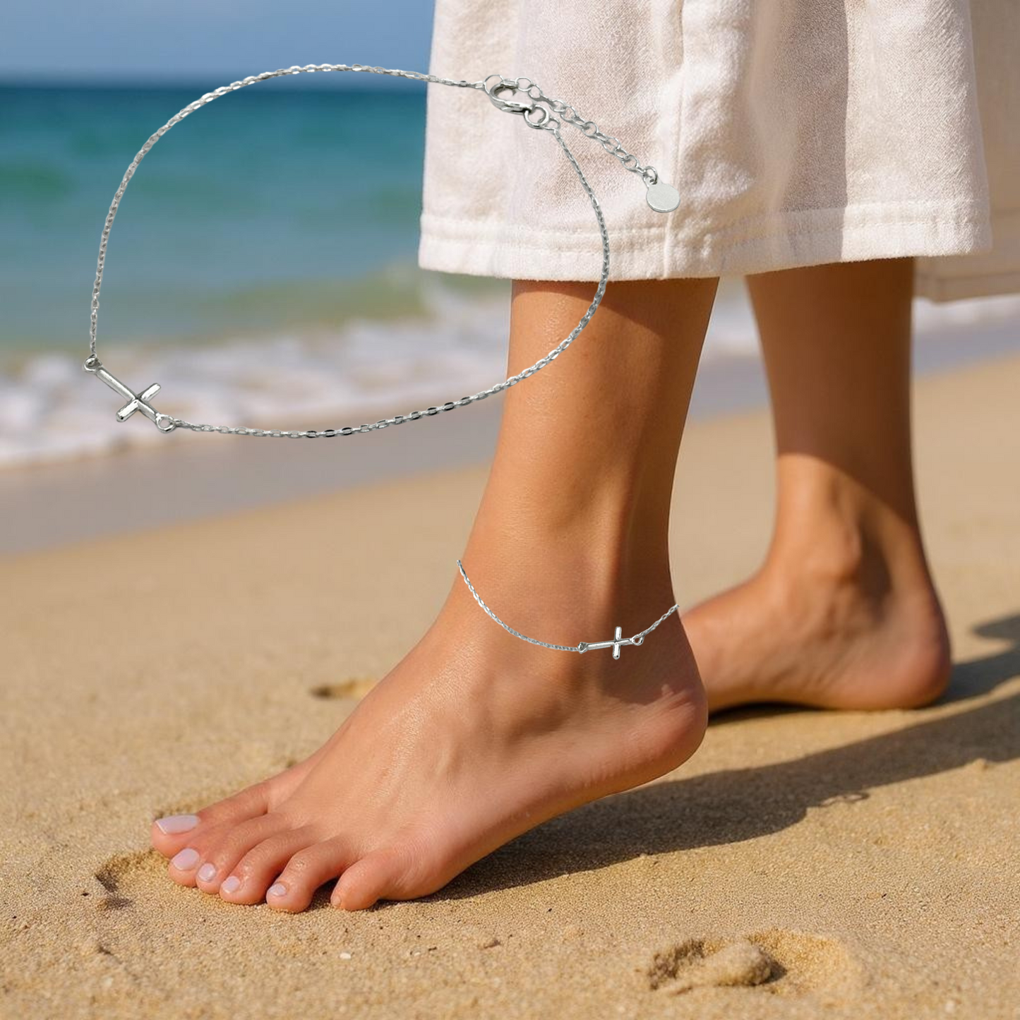 S925 Sterling Silver Minimalist Cross Bracelet/Anklet