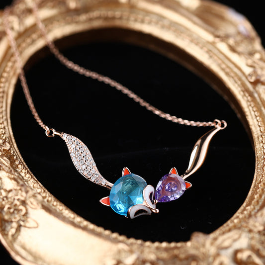 Sterling Silver Playful Fox C/Z Pendant Necklace