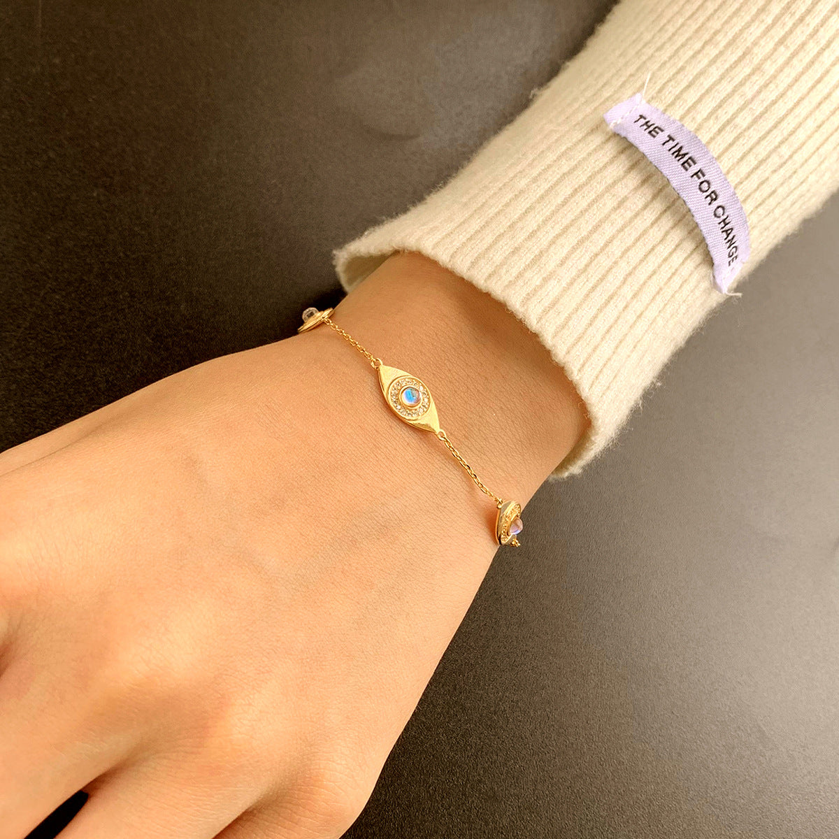 S925 Sterling Silver Hamsa Guardian Eye 14K Yellow Gold Plated C/Z Bracelet