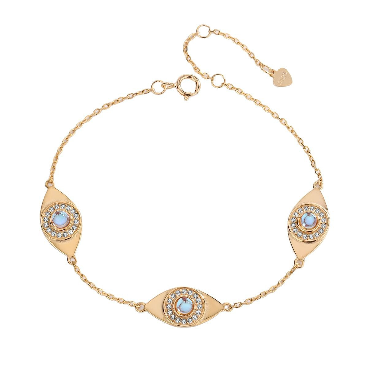 S925 Sterling Silver Hamsa Guardian Eye 14K Yellow Gold Plated C/Z Bracelet