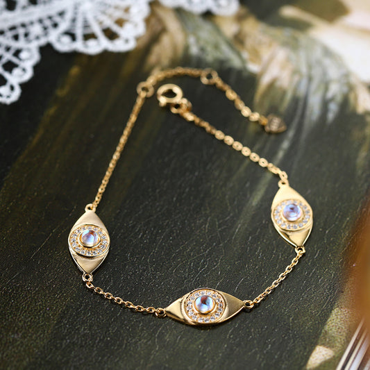 S925 Sterling Silver Hamsa Guardian Eye 14K Yellow Gold Plated C/Z Bracelet