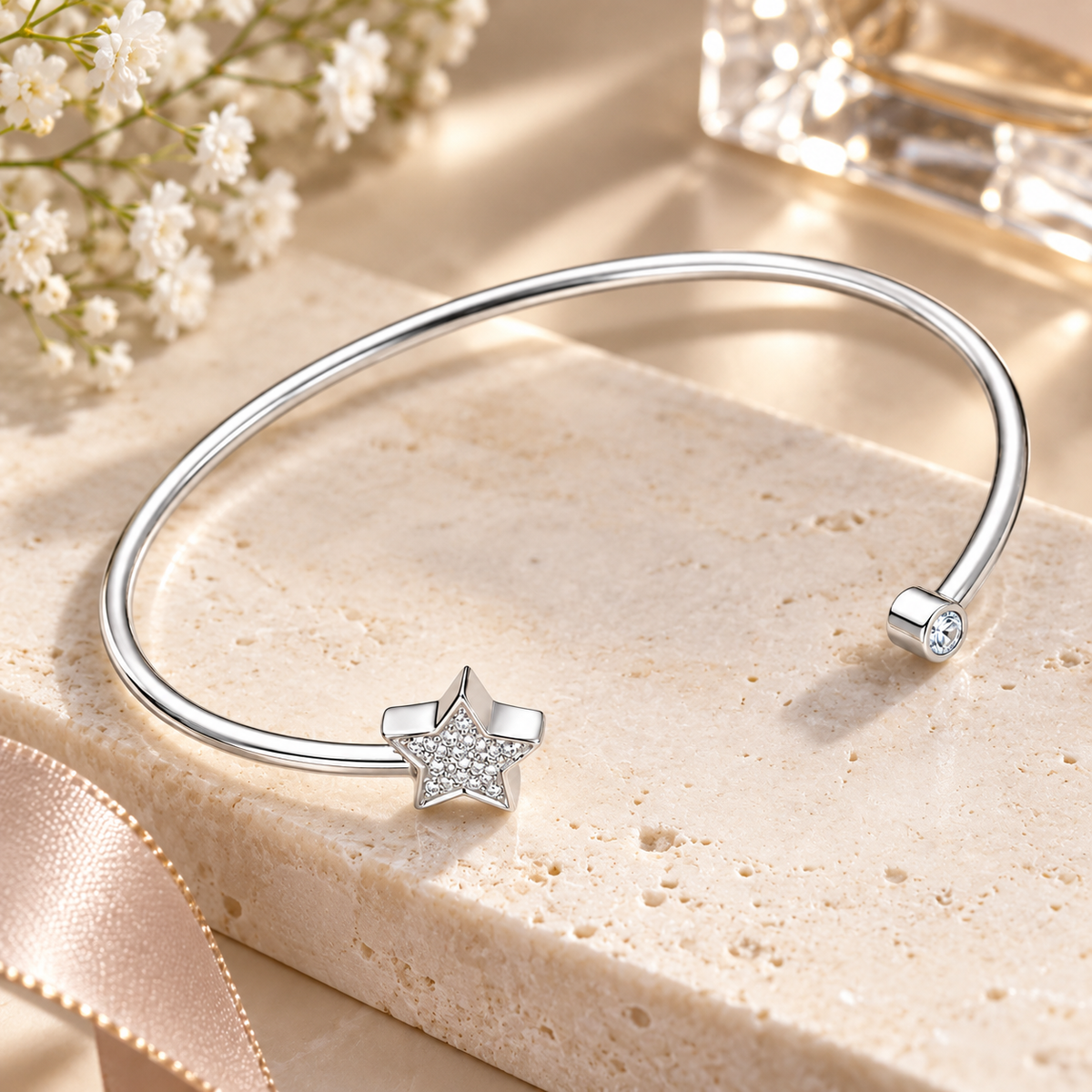 Sterling Silver S/S CZ Star Bangle