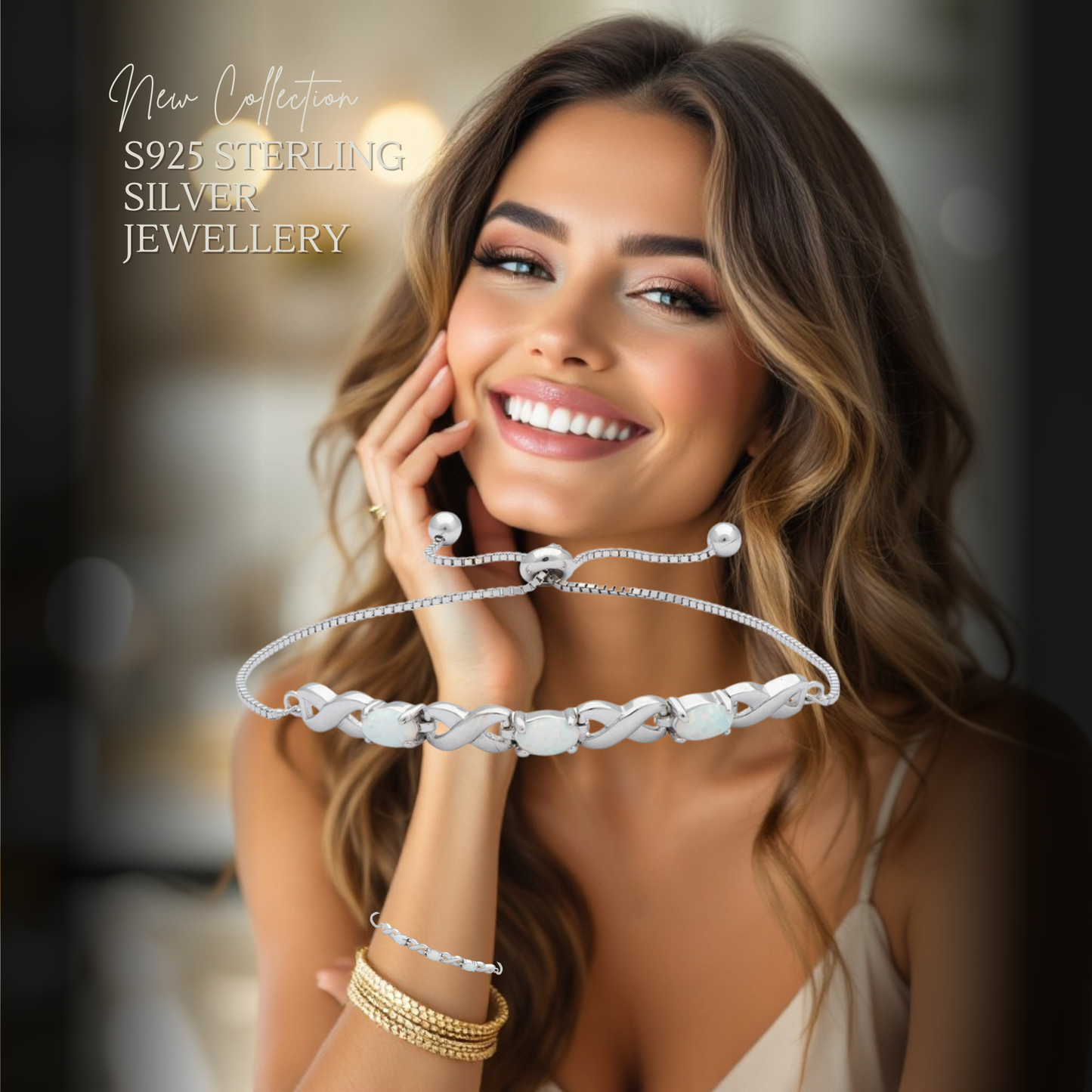 Sterling Silver Opal Crystal Stone Healing Crystal Infinity Toggle Bracelet Adjustable