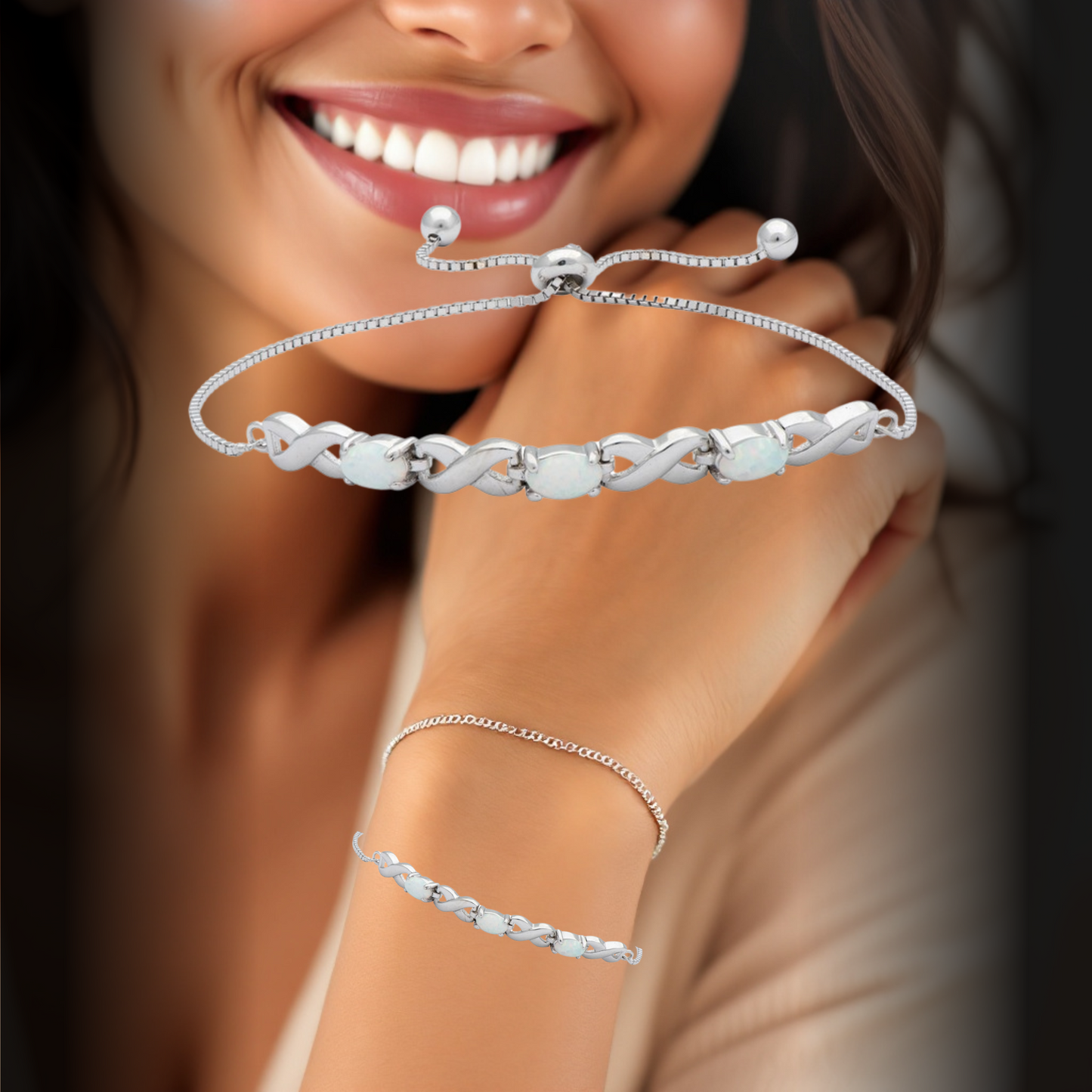 Sterling Silver Opal Crystal Stone Healing Crystal Infinity Toggle Bracelet Adjustable