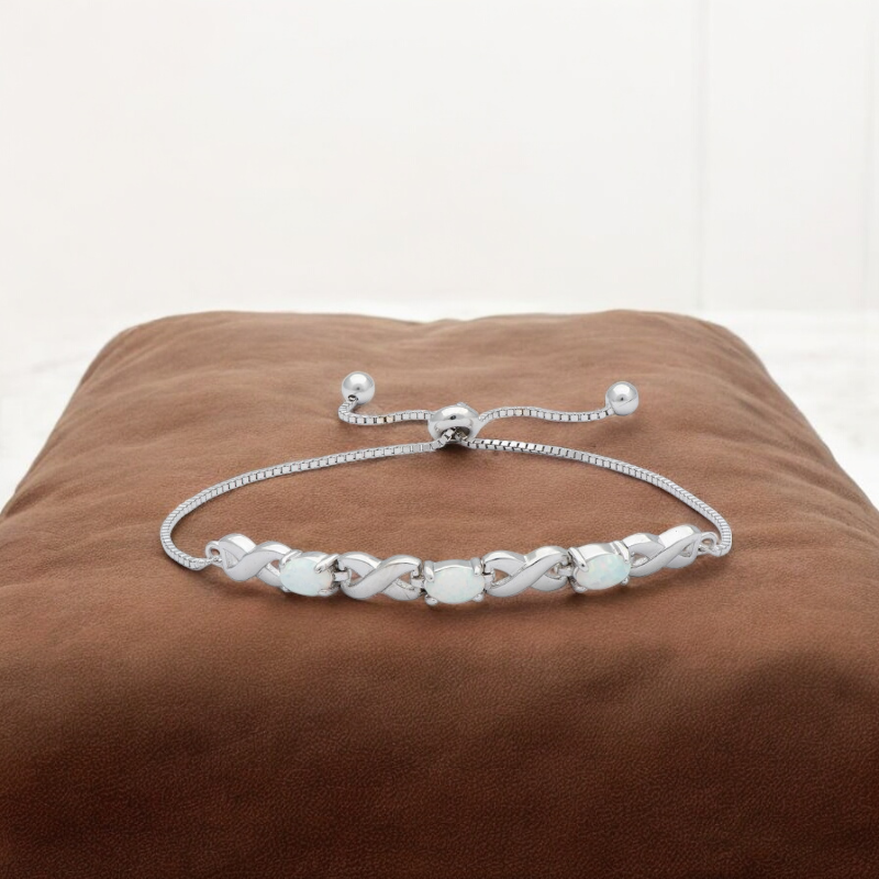 Sterling Silver Opal Crystal Stone Healing Crystal Infinity Toggle Bracelet Adjustable