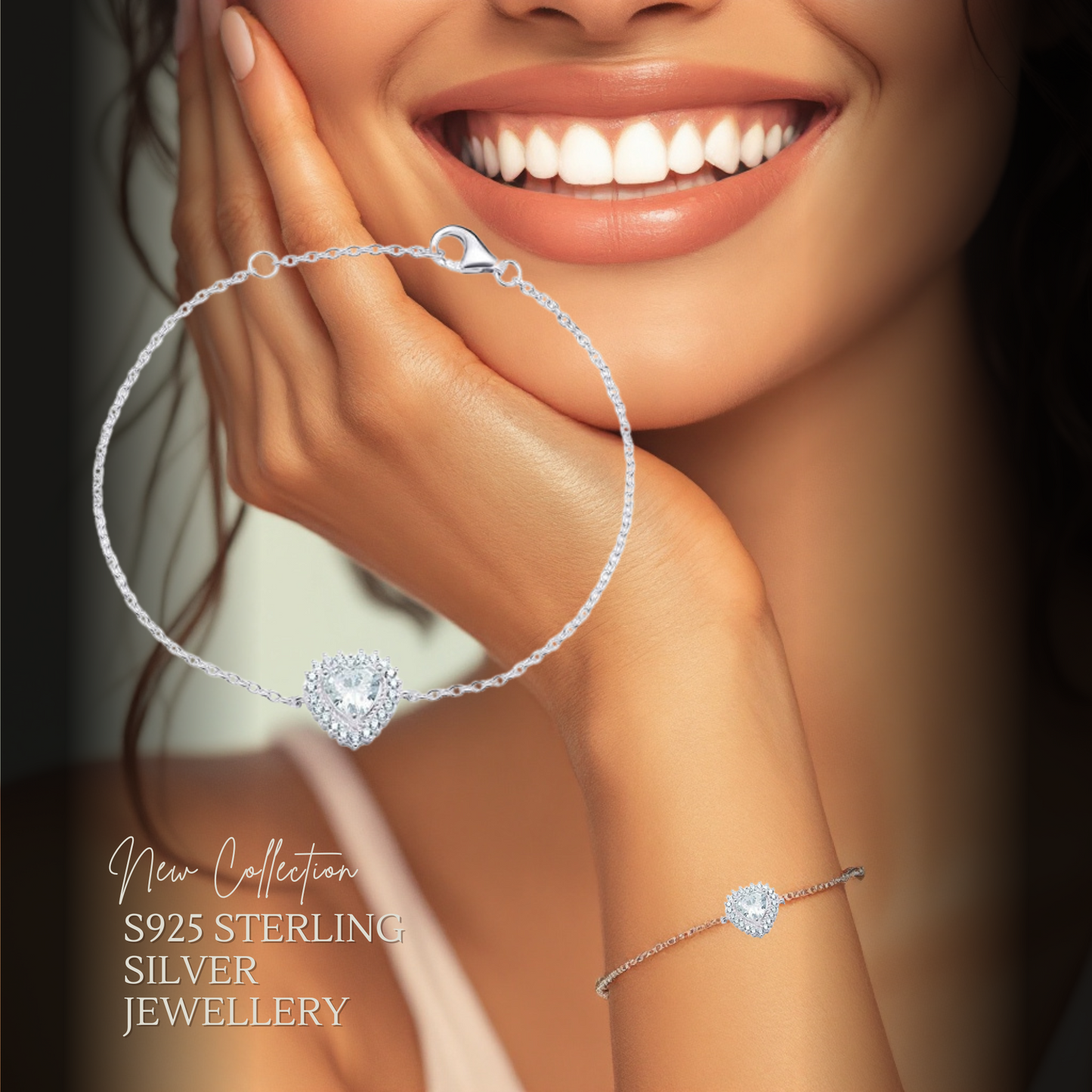 Sterling Silver Cubic Zirconia Heart Bracelet