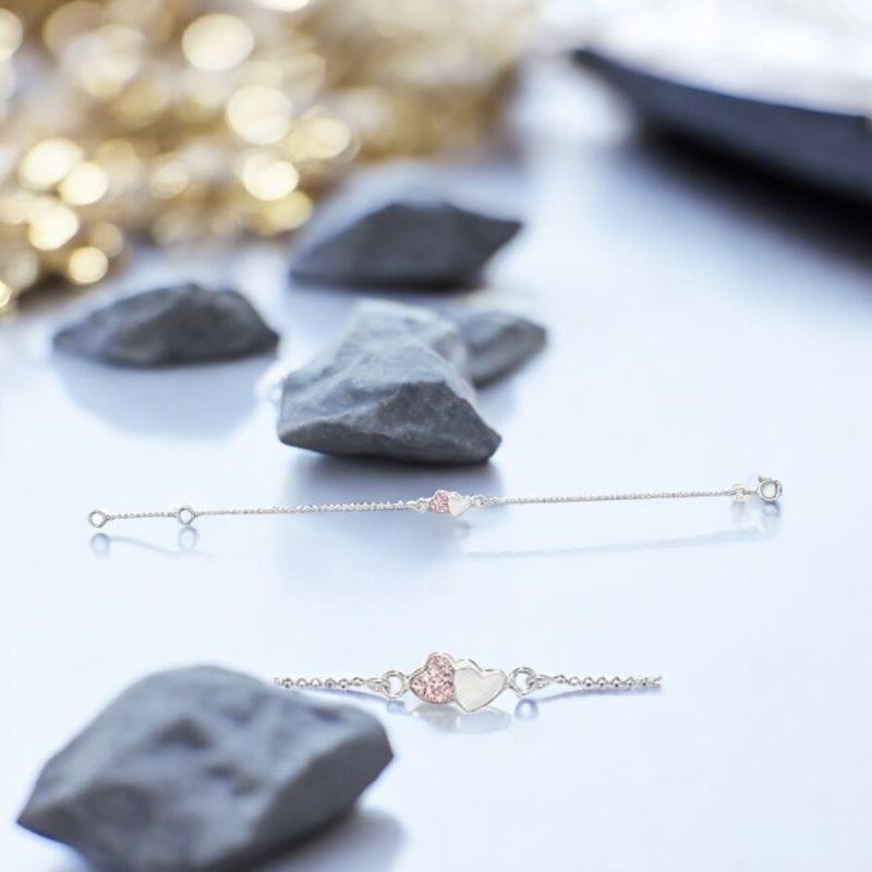 Sterling Silver Pink Cubic Zirconia 16cm Dua Heart Bracelet
