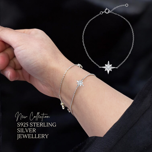 Sterling Silver Cubic Zirconia 19cm Star Bracelet