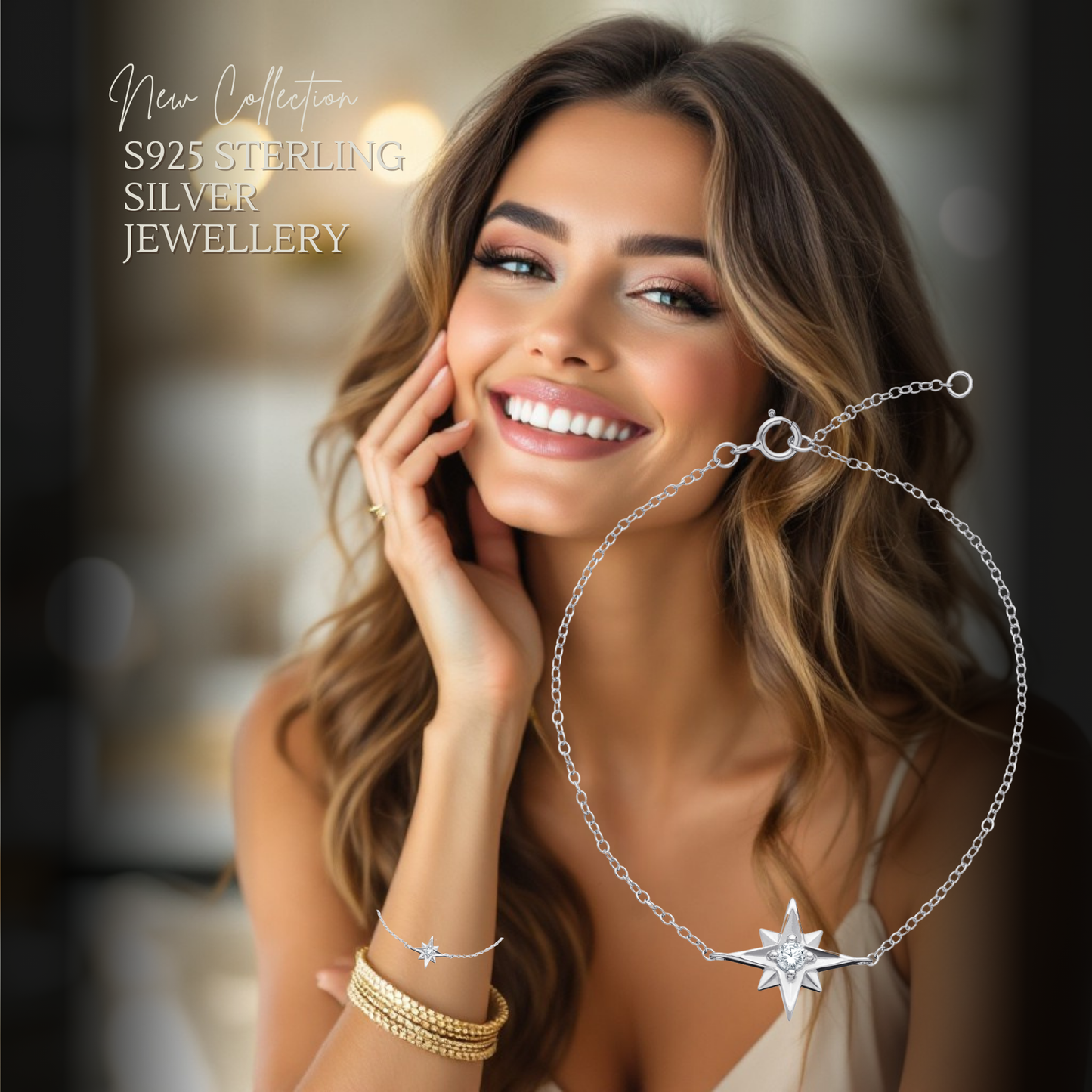 Sterling Silver Cubic Zirconia 19cm Star Bracelet