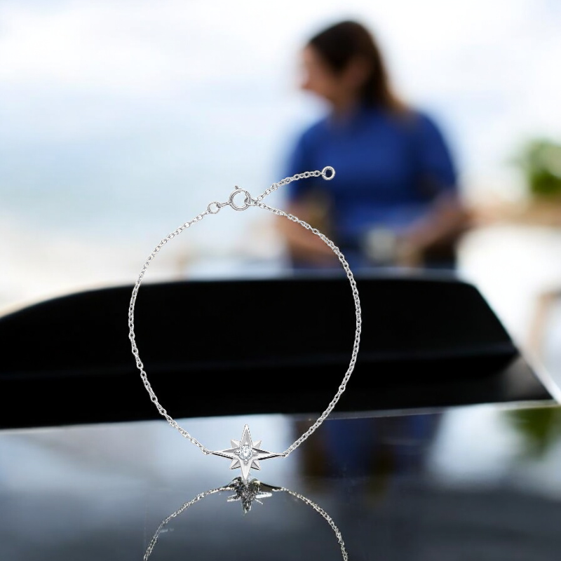 Sterling Silver Cubic Zirconia 19cm Star Bracelet