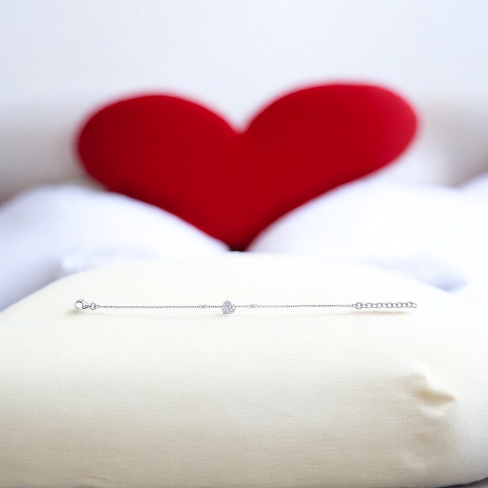 Sterling Silver Cubic Zirconia 7mm Heart Bracelet